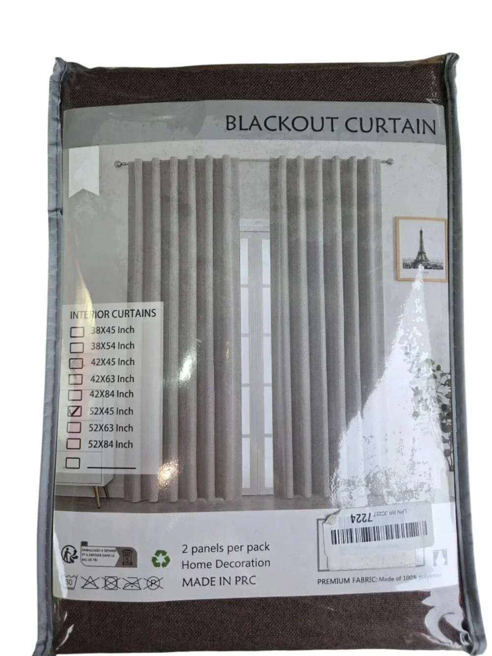 Blackout Curtain 52x45 Inch 2 Panels Premium Fabric 100% Polyester Home Decorati
